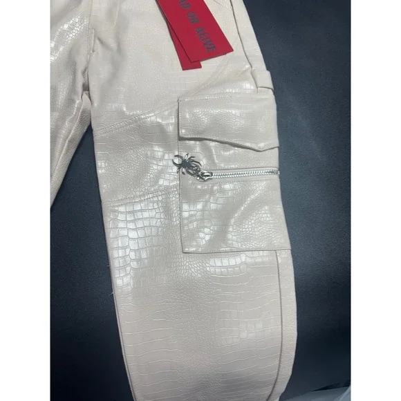 Guapi Men's Dead or Alive Faux Croc Leather Pants Beige Streetwear 28 LTD 71/100